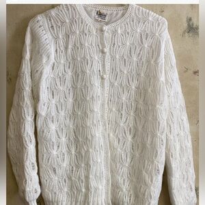 Vintage KINGSLEY White Knit Cardigan 36 Lg